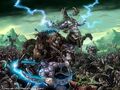 Warcraft III art with night elf Druids of the Claw in bear form among an army fighting the undead.