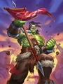 Grommash with the banner of the Warsong in Hearthstone Mercenaries.