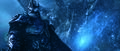 The Lich King with Sindragosa emerging from the ice behind him.