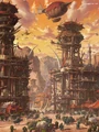 A zeppelin arriving in the recently-constructed Orgrimmar, as depicted in Chronicle Volume 3.