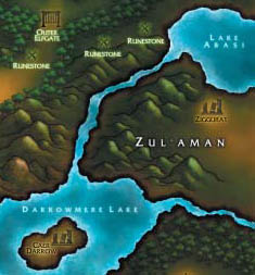 Lake Abasi appears in the northern part of Zul'Aman on a map from the ...