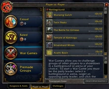 War Games panel, patch 5.4.8