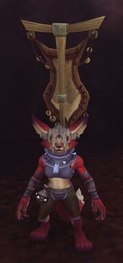 Nisha as she appears during most of the Vol'dun storyline, wearing her banner and -skull helmet.