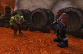 Cort Gorestein and Kyl'kahn arguing next to the brew kegs beside the inn.