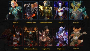 Concept d'écran avec les hauts elfes, San'layn, vulpera et sethrak