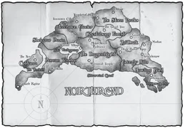 Sketched map of Northrend (set approximately two-three years before present) in the non-canon RPG.[42]