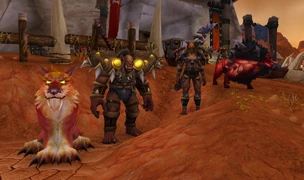 Tethik, Leoroxx, Silmara, and Bloodquill in front of the inn.