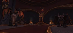 Sabellian and Wrathion before the Obsidian Throne itself.