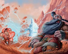 A dwarf attacking a Dark Iron dwarf in the TCG.