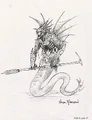 Naga myrmidon concept art by Chris Metzen.