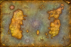 In-game world map in the World of Warcraft alpha. Note the original Dragon Isles separately north of the Western Plaguelands.