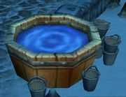 Fire brigade water barrel.