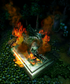 A burning statue of Cenarius at beginning of Warcraft 3: The Frozen Throne campaign Terror of the Tides.