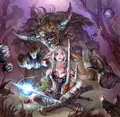 Tauren and human in promotional art.
