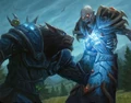 A worgen death knight versus a forsaken spellcaster.