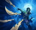 Draka throwing Serrated Bone Spikes in Hearthstone.