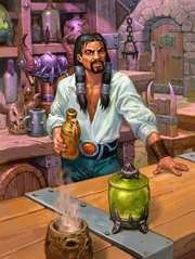 The bartender  inside the Slaughtered Lamb, as seen in .