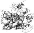 Warcraft II art of a mage polymorphing a orc grunt into a sheep.