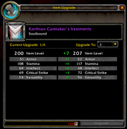 Item upgrade UI Korthia example