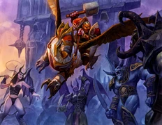 Kurdran Wildhammer riding Sky'ree in the TCG.