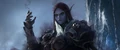Sylvanas in front of the trapped Lich King