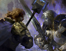 Uther fighting Arthas in the TCG.