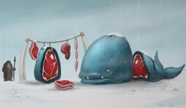 The tuskarr preparing whale meat