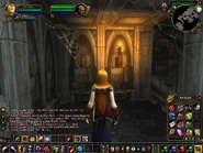 The Burning Crusade player enters the spider-webbed cellar of the Slaughtered Lamb.