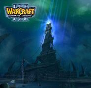 The original Warcraft III: The Frozen Throne login screen featured a much darker version of the The Frozen Throne at Icecrown Citadel.