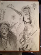 Queen Azshara, Lady Vashj, and Tyrande Whisperwind. By Azjara deviant art.