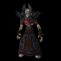 An undead warlock wearing the Brutal Gladiator's Felshroud set.