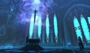 Frostmourne hovering above its altar.