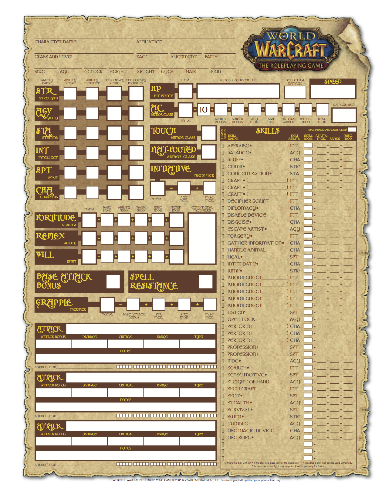 World Of Warcraft The Roleplaying Game Character Sheet Wowwiki Fandom