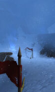 A rider on an armoured horse challenges the frigid vortices