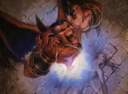 A doomguard rising out of a victim of the warlocks' Curse of Doom spell.