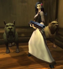 Lorna with her dogs in Josiah Avery's Cellar.