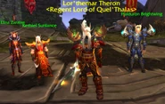 Lor'themar at Dawnseeker Promontory with Halduron Brightwing, Elina Zaralae and Kethiel Sunlance