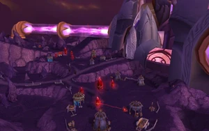 Blood elf camps near a manaforge.