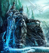 The Lich King seated on the Frozen Throne.