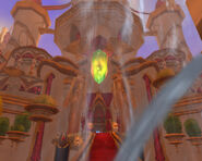 Sunfury Spire seen through the fountain at the court.