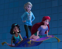 Princesses riding the Magic Carpet from Aladdin