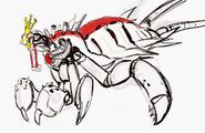 Early concept art of Turbo combined with a Cybug, by John Struan. Though instead of looking like King Candy, Turbo appears as himself, and his Cybug body has his colors instead of purple and orange.