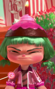 Candlehead smirks and angry seeing Vanellope as a glitch.