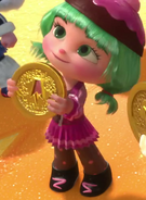 Candlehead holding her gold coin upside-down.