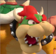 Bowser as he appears in the movie breathing fire to Ralph's decision to not be a bad guy