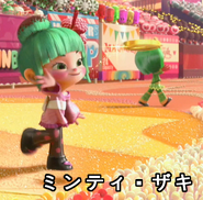 A screenshot of Sakura in which she replaces Snowanna instead of Minty. The subtitles read "Minty Zaki", though the announcer says "Minty Sakura". Minty Zaki can be seen in the background.