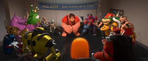 Bad Guy characters from various games sit in a circle.