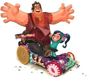 Vanellope and Ralph celebrate victory in Sugar Rush!