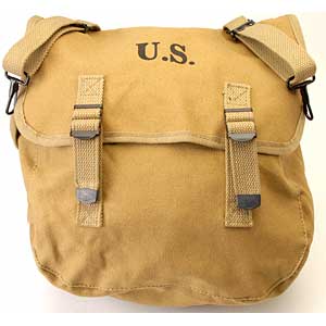 E490. WWII RUBBERIZED MUSETTE BAG WITH BRITISH MADE STRAP