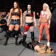 Ruby Riott Sarah Logan and Liv Morgan shift their attention to The Queen